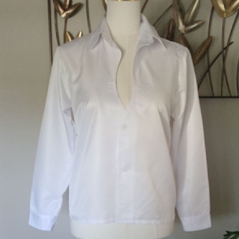 White Button-Up Shirt with Key Hole Neckline